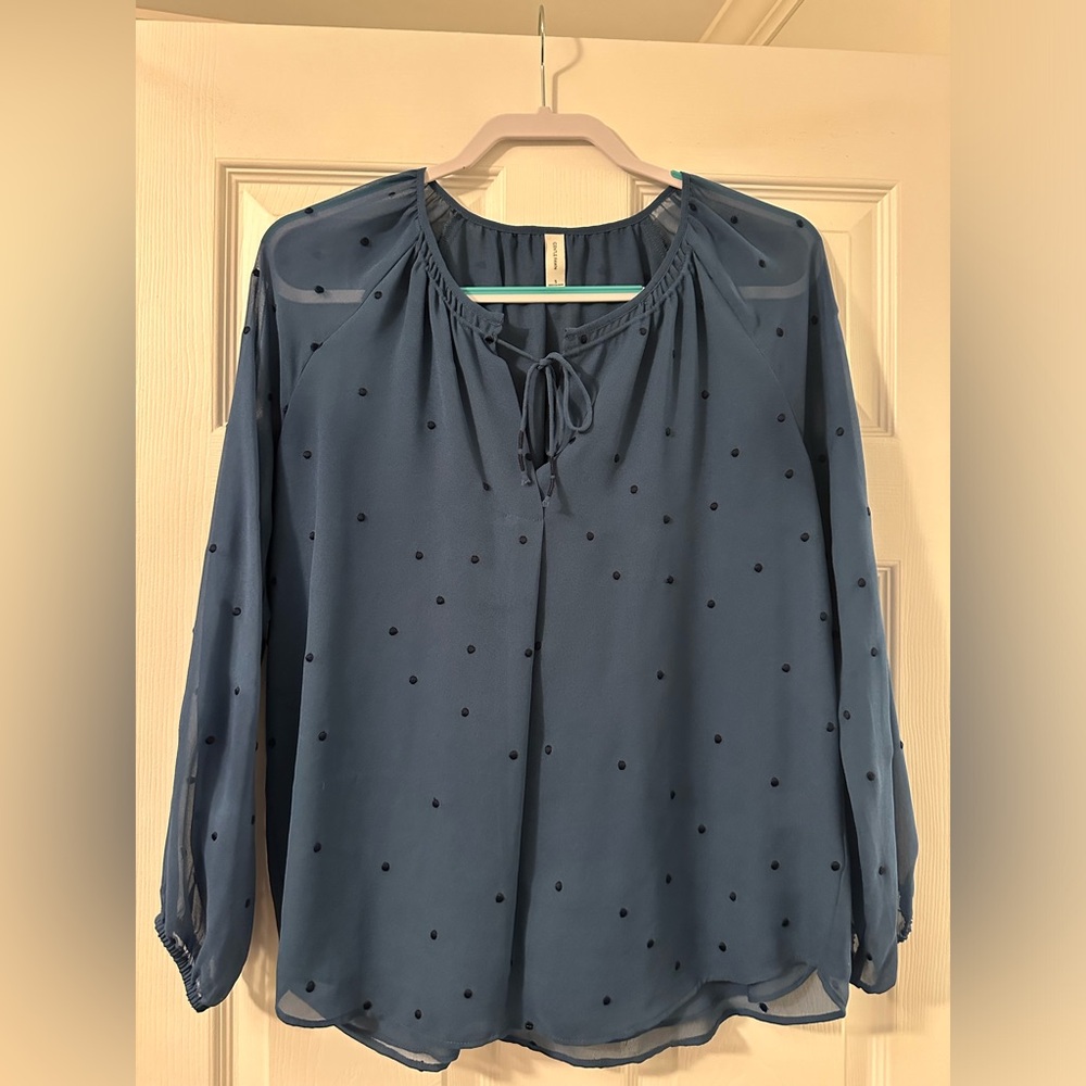 Blue Gentle Fawn Tie Neck Long Sleeve Embroidered Blouse